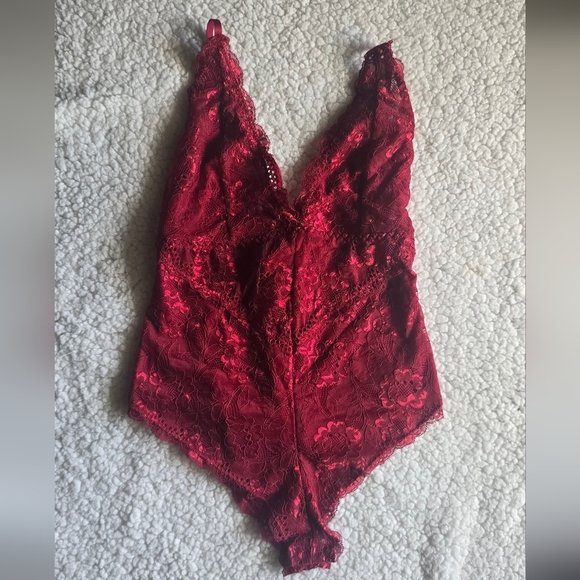 Deep Red Lace Bodysuit Lingerie - Picture 2 of 11
